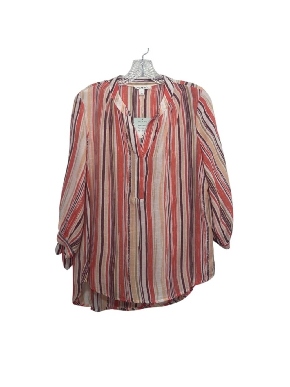 Palm Rio Striped High Low Blouse Shirt Small Orange Tan New Lightweight